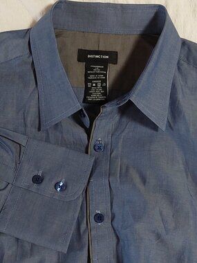 Distinction Men's Size Large/16.5 Gray Dress Shirt 100% COTTON Soft Silky